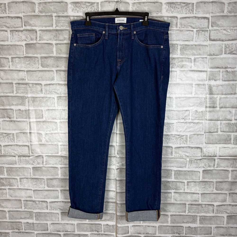 Frame Denim Jeans Mens 34 x 32 Blue L' Homme Slim fit Dark Wash Stretch USA